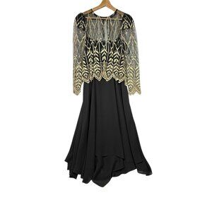 Vintage Cachet by Bari Protas Womens Black Gold Lace Overlay Dress Size 9/10
